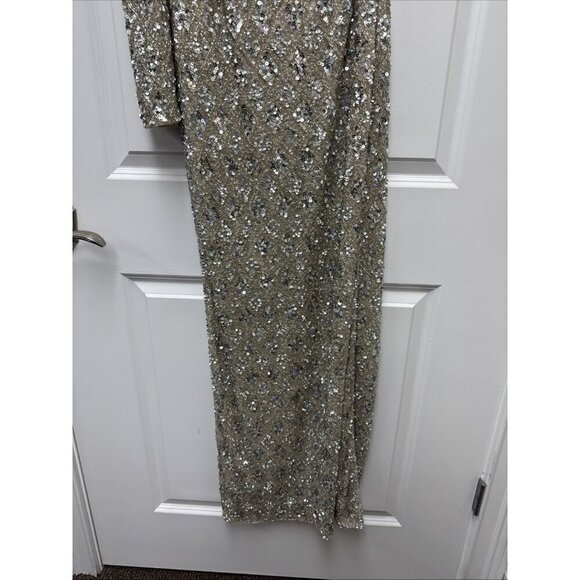 Mac Duggal Size 8 Beige  5479 Embellished Sequin One Shoulder Evening Dress Gown - Picture 8 of 14